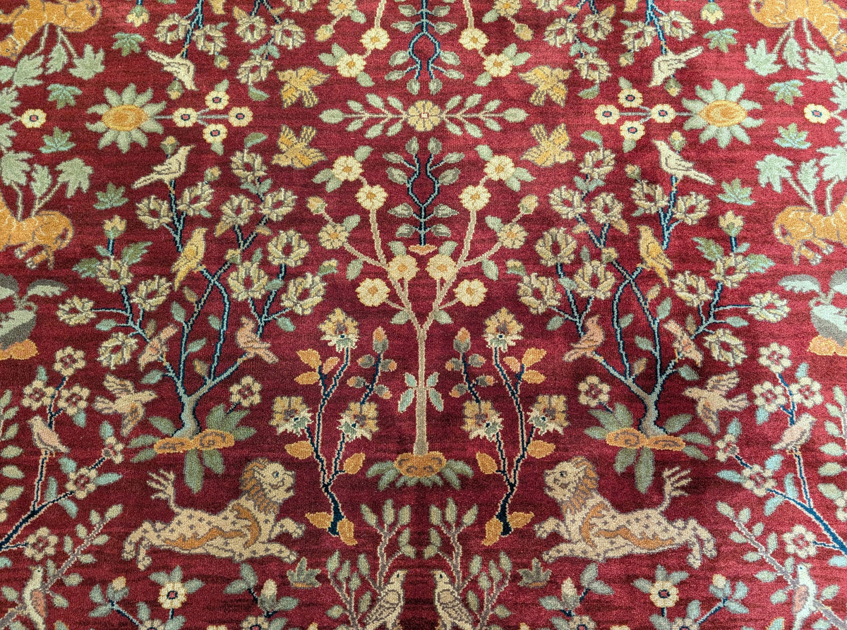 Karastan Rug 9x12, Antique Legends Emperor's Hunt 2200-204, Wool, Vintage Discontinued USA 8' 8" x 12' in Red, Light Tan - 2603L088