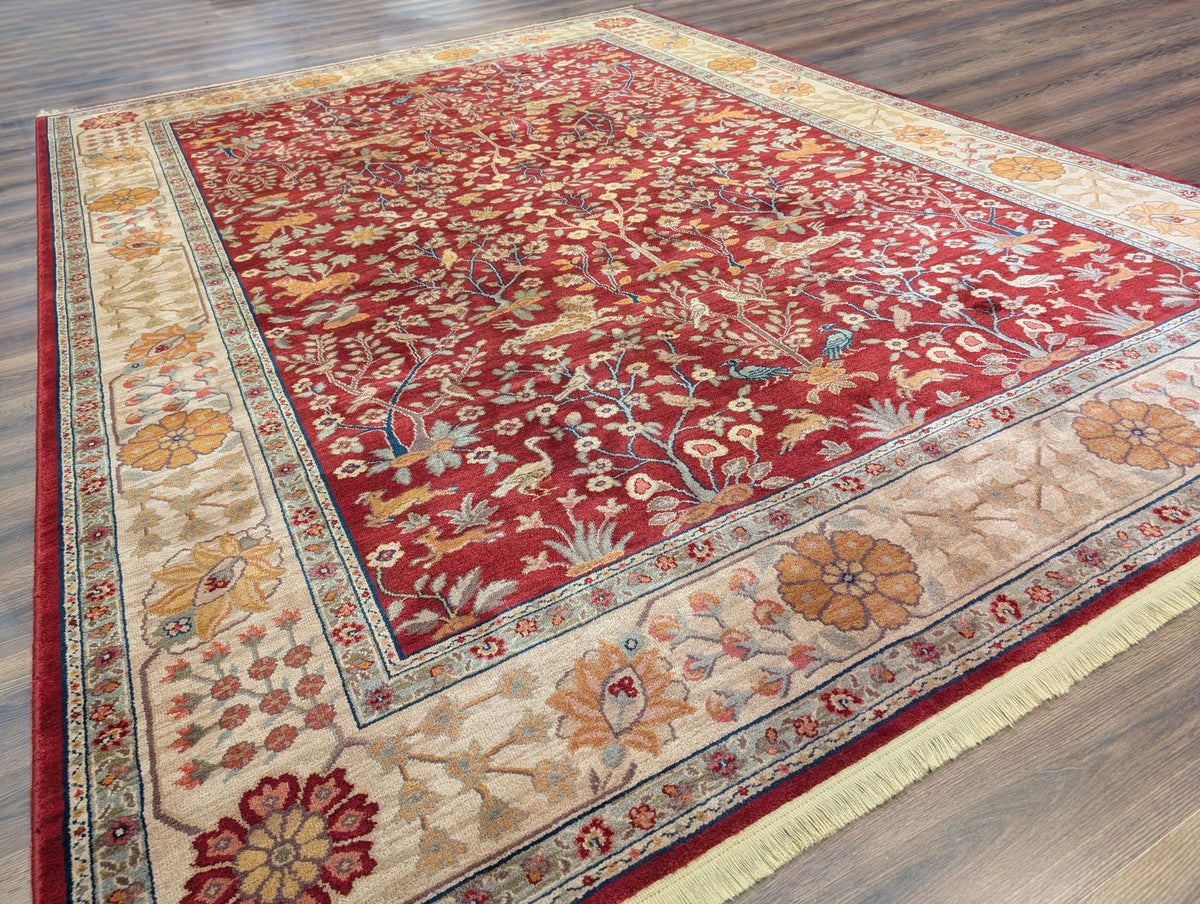Karastan Rug 9x12, Antique Legends Emperor's Hunt 2200-204, Wool, Vintage Discontinued USA 8' 8" x 12' in Red, Light Tan - 2603L088
