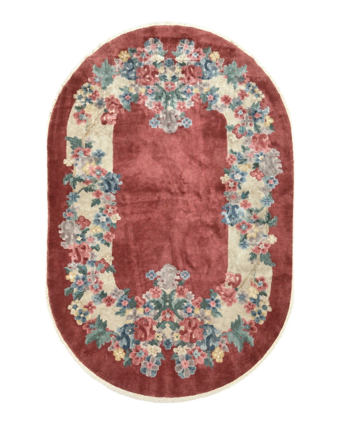 Oval Chinese Peking Rug 5x8, Pink, Floral, Vintage Chinese Wool Carpet China 5x7.7 - 2407L108