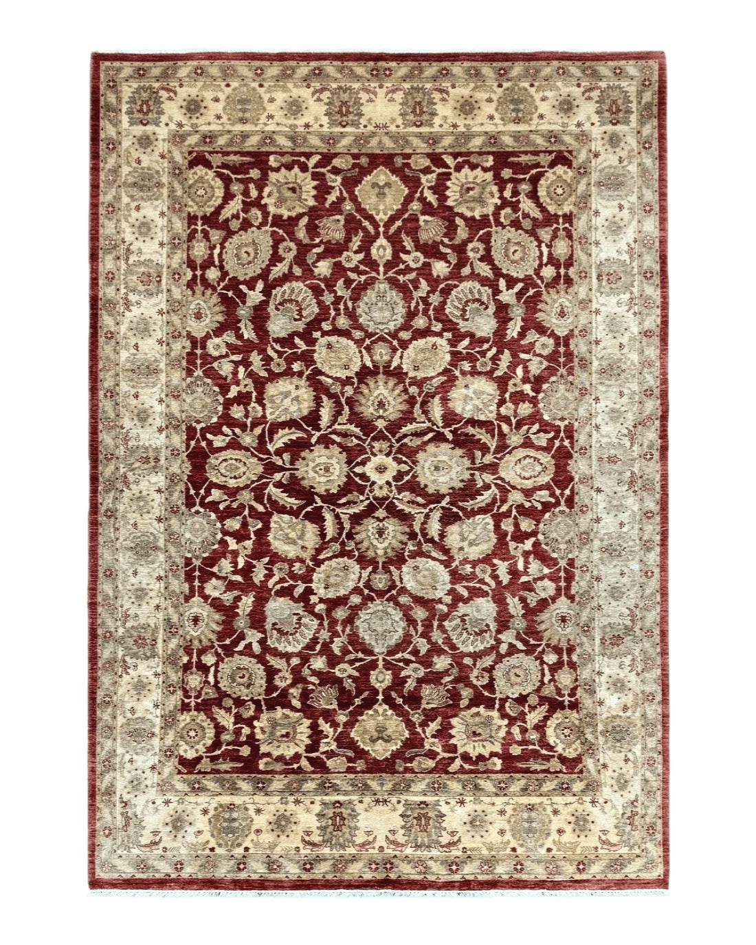 Pak Persian Rug 10x14, Sultanabad Mahal Peshawar Chobi Carpet, Large Vintage Wool Oriental Rug, Maroon & Beige, Floral Allover, Handmade Pakistan 9' 11" x 14' 3" - 2306L200