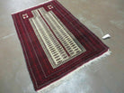 Persian Baluchi Tribal Prayer Rug 3x5 Azerbaijan 3' 1" x 4' 11" in Crimson Red and Ivory/Cream - 2604J013