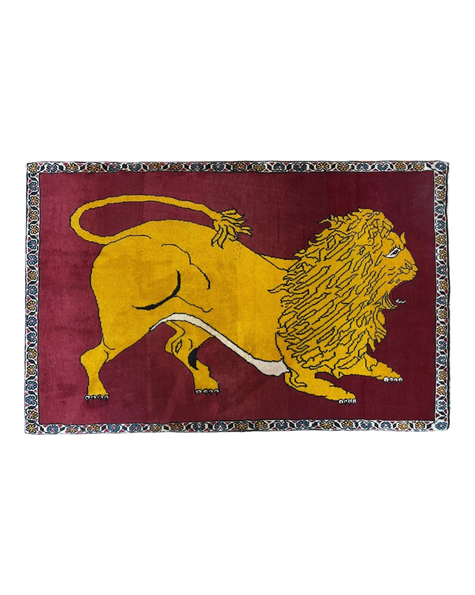 Persian Gabbeh Rug 3x4, Lion Pictorial, Red Azerbaijan 2.8x4.3 - 2101J003
