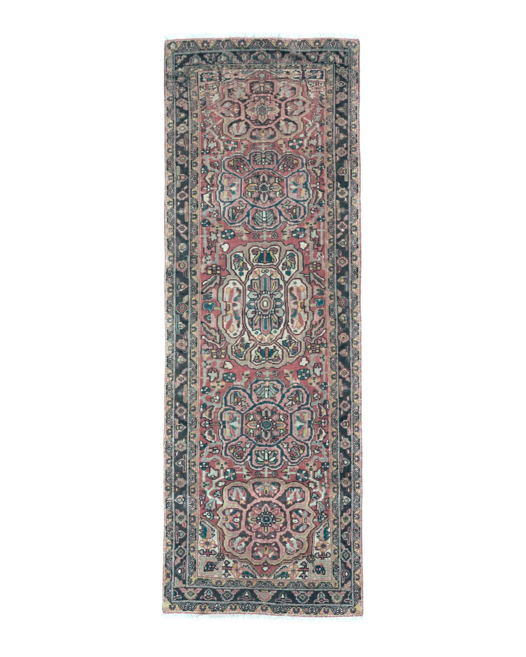 Persian Heriz Ahar Runner 3' 9" x 10' 6" Azerbaijan 3' 9" x 10' 6" in Rose and Charcoal, Teal, Ivory - 2605J016