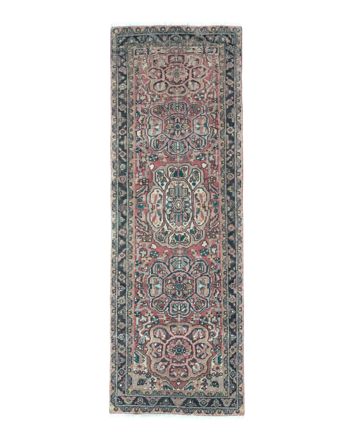Persian Heriz Ahar Runner 3' 9" x 10' 6" Azerbaijan 3' 9" x 10' 6" in Rose and Charcoal, Teal, Ivory - 2605J016