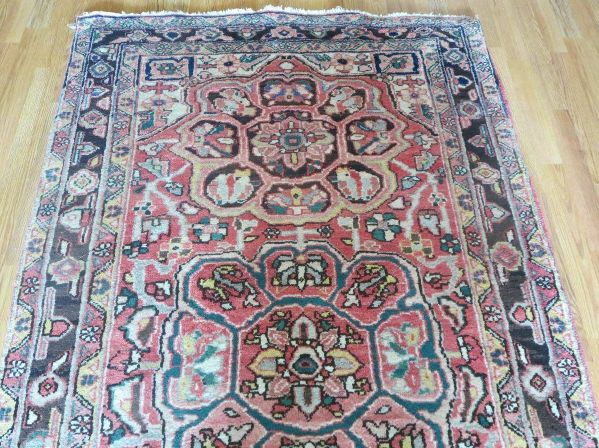 Persian Heriz Ahar Runner 3' 9" x 10' 6" Azerbaijan 3' 9" x 10' 6" in Rose and Charcoal, Teal, Ivory - 2605J016