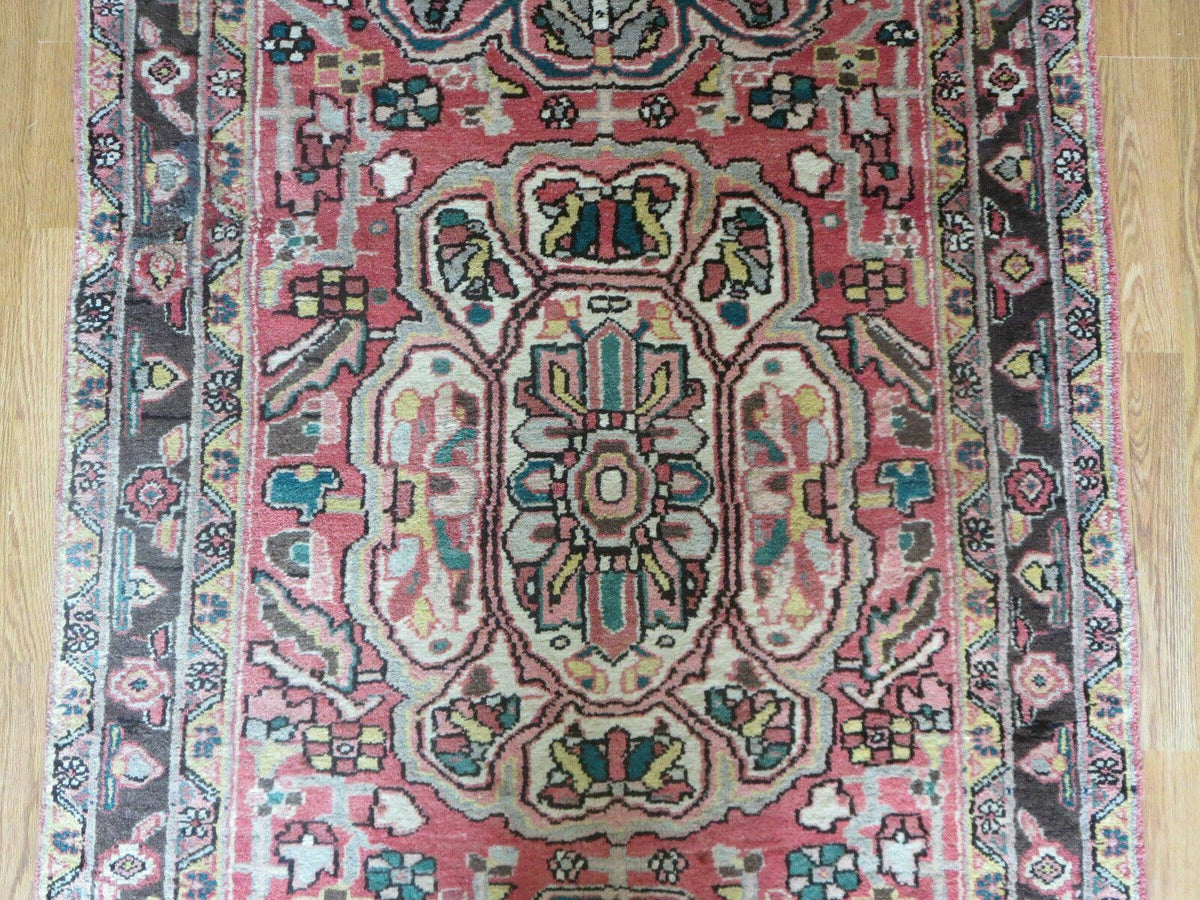 Persian Heriz Ahar Runner 3' 9" x 10' 6" Azerbaijan 3' 9" x 10' 6" in Rose and Charcoal, Teal, Ivory - 2605J016