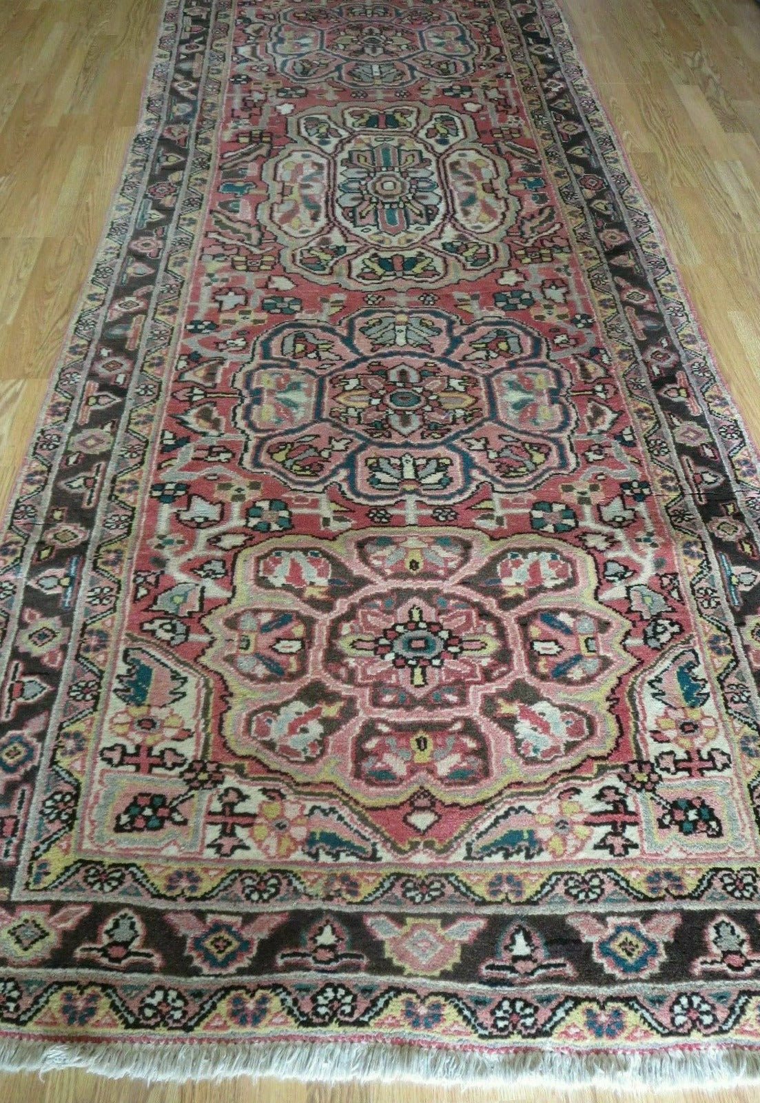 Persian Heriz Ahar Runner 3' 9" x 10' 6" Azerbaijan 3' 9" x 10' 6" in Rose and Charcoal, Teal, Ivory - 2605J016