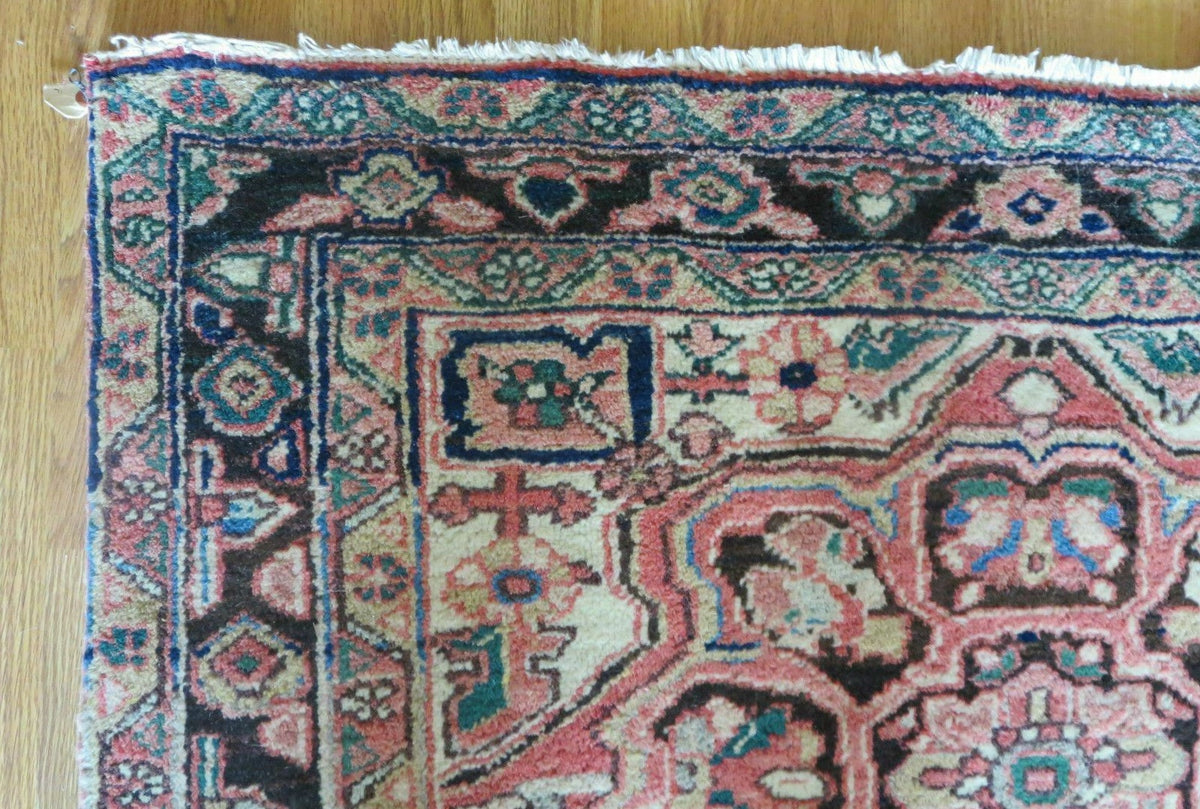 Persian Heriz Ahar Runner 3' 9" x 10' 6" Azerbaijan 3' 9" x 10' 6" in Rose and Charcoal, Teal, Ivory - 2605J016