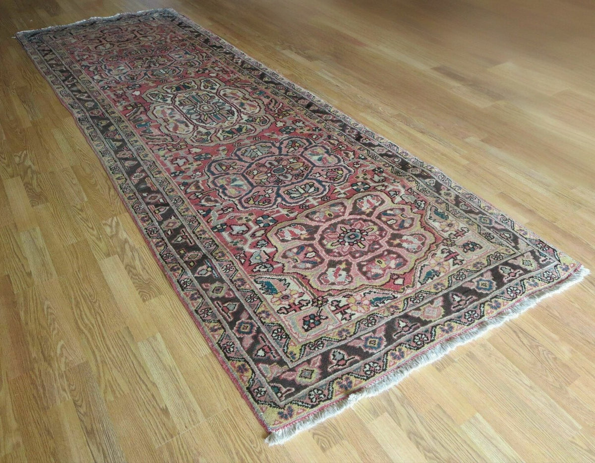 Persian Heriz Ahar Runner 3' 9" x 10' 6" Azerbaijan 3' 9" x 10' 6" in Rose and Charcoal, Teal, Ivory - 2605J016