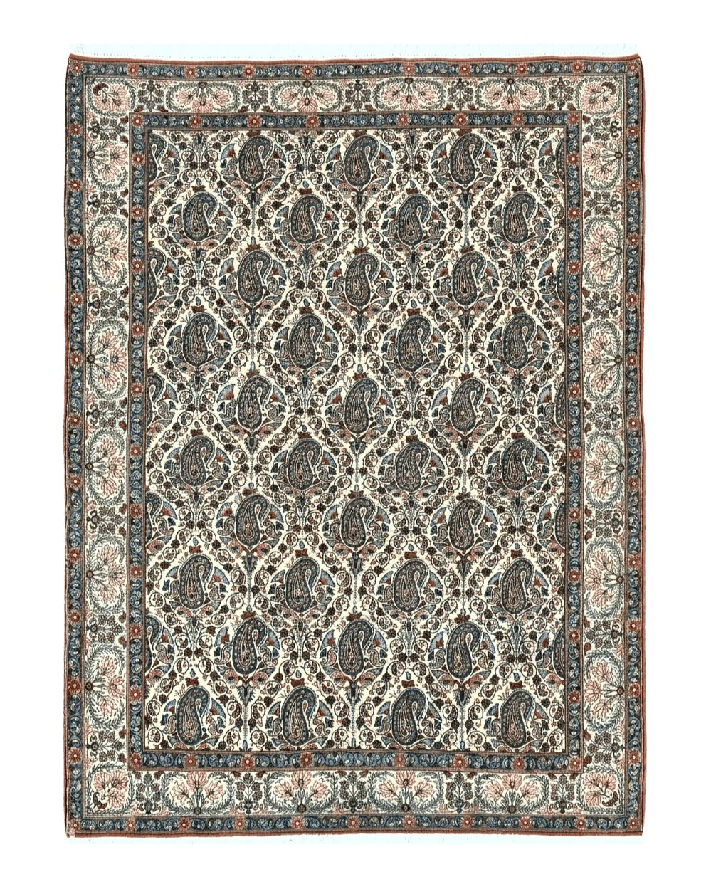 Persian Qum Rug 5x6, Cream Wool Hand Knotted Carpet, Repeated Boteh Paisely Design, Semi Antique Vintage Rug, Very Fine Weave 5 x 6 Rug Azerbaijan 4.5x6.3 - 2305L018