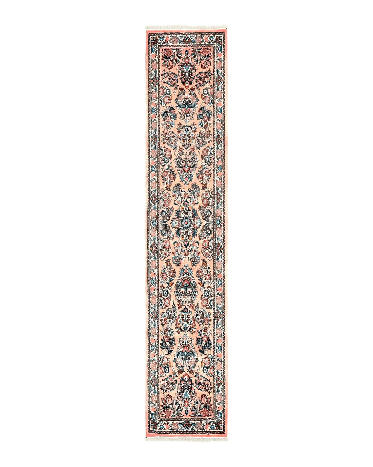 Persian Runner Rug 2.9 x 13.6, Semi Antique Vintage Persian Sarouk Hallway Rug, Wool Oriental Runner, Salmon and Cream, Floral Allover Hand Knotted Azerbaijan 2.8x13.5 - 2209L065