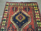 Persian Runner Rug 3x7, Tribal Geometric, Semi Antique Azerbaijan 3' 4" x 7' in Terracotta Red and Navy Blue - 2605J007