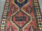 Persian Runner Rug 3x7, Tribal Geometric, Semi Antique Azerbaijan 3' 4" x 7' in Terracotta Red and Navy Blue - 2605J007