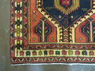 Persian Runner Rug 3x7, Tribal Geometric, Semi Antique Azerbaijan 3' 4" x 7' in Terracotta Red and Navy Blue - 2605J007
