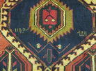 Persian Runner Rug 3x7, Tribal Geometric, Semi Antique Azerbaijan 3' 4" x 7' in Terracotta Red and Navy Blue - 2605J007