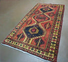 Persian Runner Rug 3x7, Tribal Geometric, Semi Antique Azerbaijan 3' 4" x 7' in Terracotta Red and Navy Blue - 2605J007