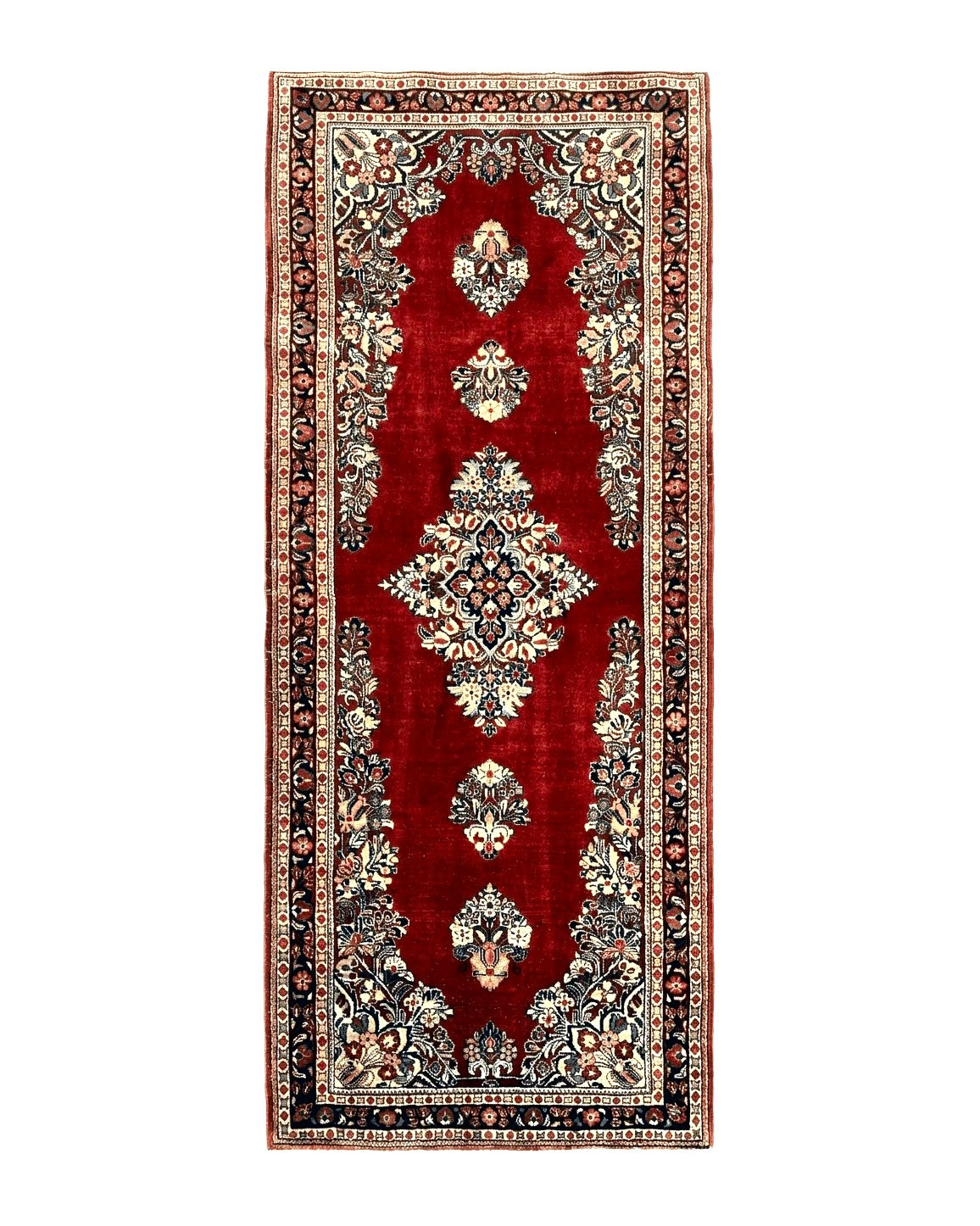 Persian Sarouk Runner Rug 2.7 x 6, Semi Open Field, Red, Handmade Hand Knotted, Wool Oriental Carpet, Vintage Semi Antique Azerbaijan 2' 7" x 6' 4" - 2307L006