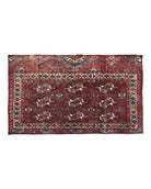Persian Turkoman Rug 4x2, Antique Tribal Seat Cushion Azerbaijan 4' 2" x 2' 5" in Deep Red and Navy Blue, Cream - 2604J017