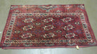 Persian Turkoman Rug 4x2, Antique Tribal Seat Cushion Azerbaijan 4' 2" x 2' 5" in Deep Red and Navy Blue, Cream - 2604J017