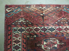 Persian Turkoman Rug 4x2, Antique Tribal Seat Cushion Azerbaijan 4' 2" x 2' 5" in Deep Red and Navy Blue, Cream - 2604J017
