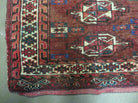 Persian Turkoman Rug 4x2, Antique Tribal Seat Cushion Azerbaijan 4' 2" x 2' 5" in Deep Red and Navy Blue, Cream - 2604J017