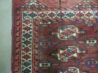 Persian Turkoman Rug 4x2, Antique Tribal Seat Cushion Azerbaijan 4' 2" x 2' 5" in Deep Red and Navy Blue, Cream - 2604J017