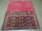 Persian Turkoman Rug 4x2, Antique Tribal Seat Cushion Azerbaijan 4' 2" x 2' 5" in Deep Red and Navy Blue, Cream - 2604J017