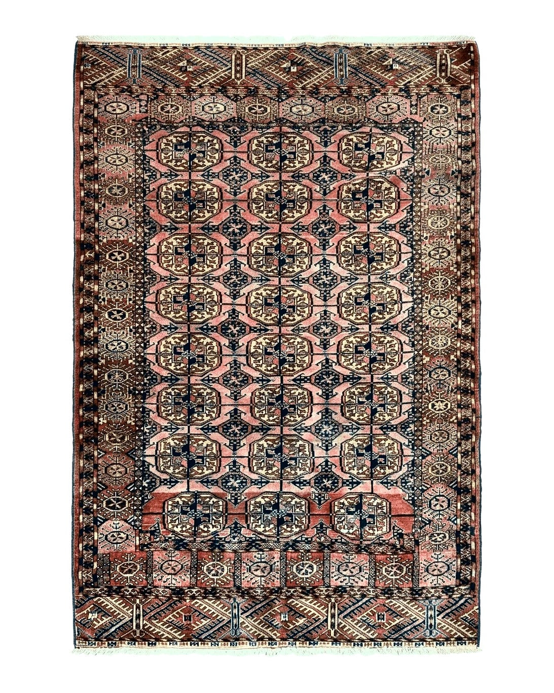 Persian Turkoman Rug 4x6, Wool Hand Knotted Antique Bokhara Carpet, Red Pink, Handmade Tribal Oriental Rug 4 x 6 ft Turkmenistan 3' 8" x 5' 7" - 2305L074