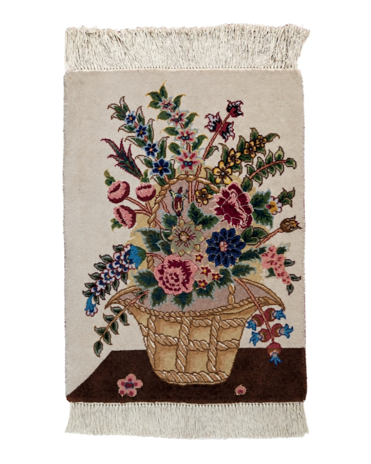 Small Persian Tabriz Vase Pictorial Rug 1x2, Accent Rug, Fine 320 KPSI Azerbaijan 1' 5" x 2' in Ivory and Multicolor - 2603L094