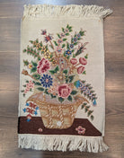 Small Persian Tabriz Vase Pictorial Rug 1x2, Accent Rug, Fine 320 KPSI Azerbaijan 1' 5" x 2' in Ivory and Multicolor - 2603L094