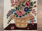 Small Persian Tabriz Vase Pictorial Rug 1x2, Accent Rug, Fine 320 KPSI Azerbaijan 1' 5" x 2' in Ivory and Multicolor - 2603L094