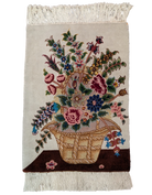 Small Persian Tabriz Vase Pictorial Rug 1x2, Accent Rug, Fine 320 KPSI Azerbaijan 1' 5" x 2' in Ivory and Multicolor - 2603L094