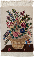 Small Persian Tabriz Vase Pictorial Rug 1x2, Accent Rug, Fine 320 KPSI Azerbaijan 1' 5" x 2' in Ivory and Multicolor - 2603L094