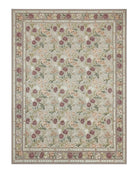Aubusson Rug 9x12, Pink Beige Light Mauve, Handmade Allover Floral Roses, Wool Flatweave Carpet 9 x 12 ft, European French Design, Elegant