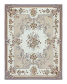 Aubusson Needlepoint Rug 9x12, VIntage Handmade Wool Beige Floral European Elegant Rug 9 x 12, Floral Roses