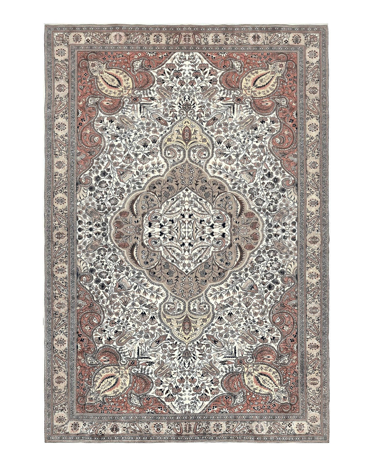 Turkish Sivas Rug 9x12, Handmade Vintage Wool Carpet, Cream Ivory