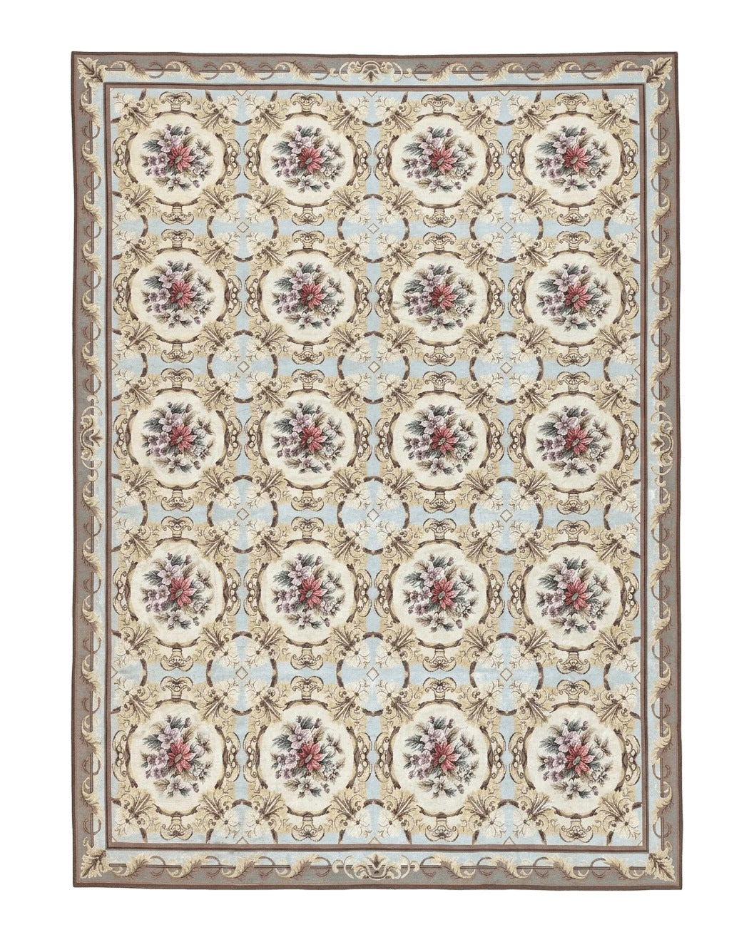 Chinese Needlepoint Rug 8x11, Handmade Wool Needlepoint Carpet, Vintage, Sky Blue