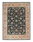 Vintage Oriental Rug 8x11, Floral Persian Design Carpet, Turkish Power Loomed Rug, Navy Blue Red Cream