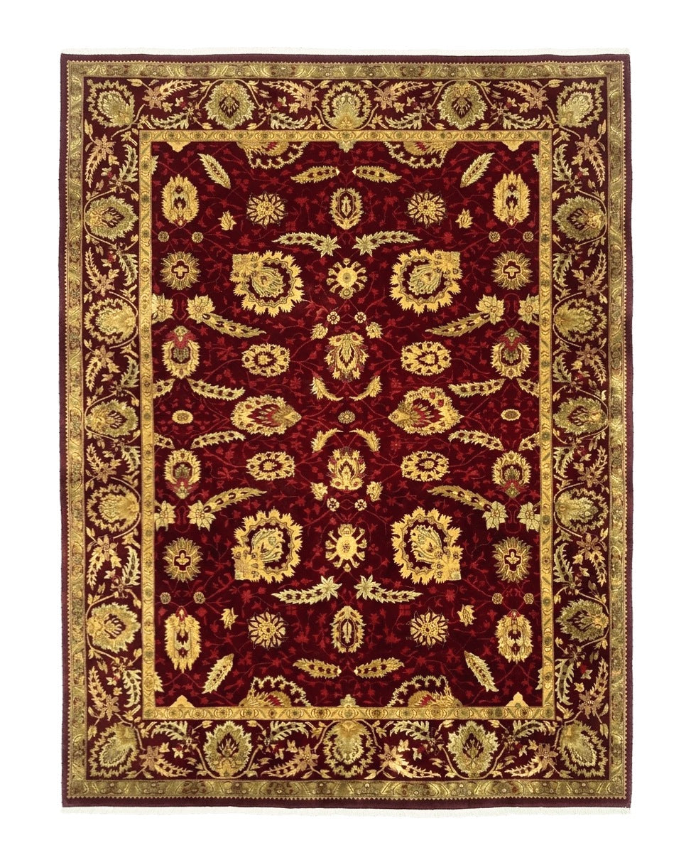 Indo Mahal Rug 9x12, Allover Pattern, Dark Red, Traditional Wool Area Rug