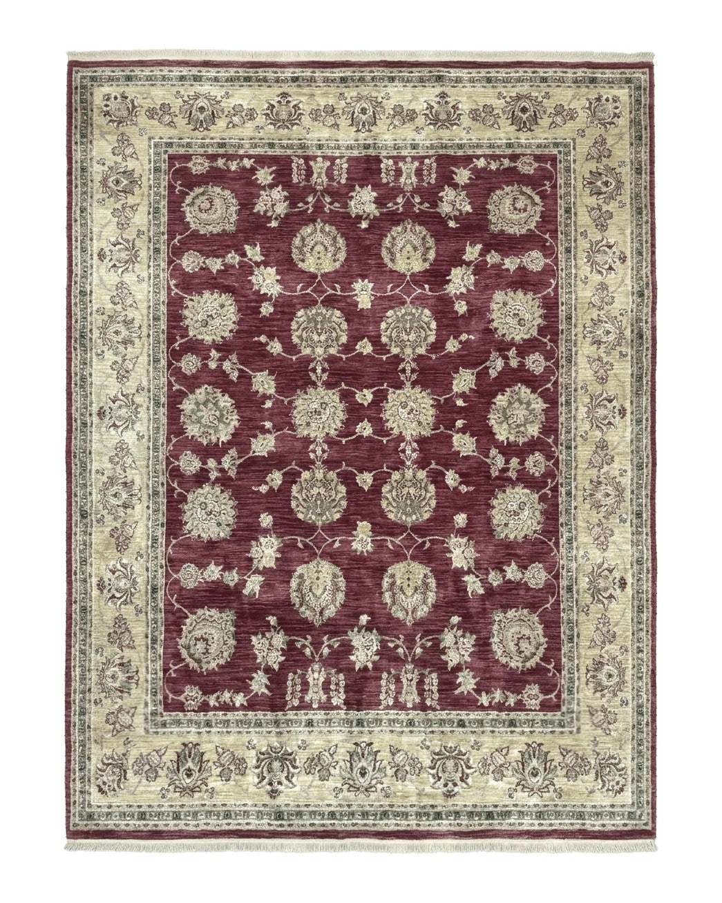 Traditional Wool Oriental Rug 9x13, Large Power Loomed Carpet, Burgundy