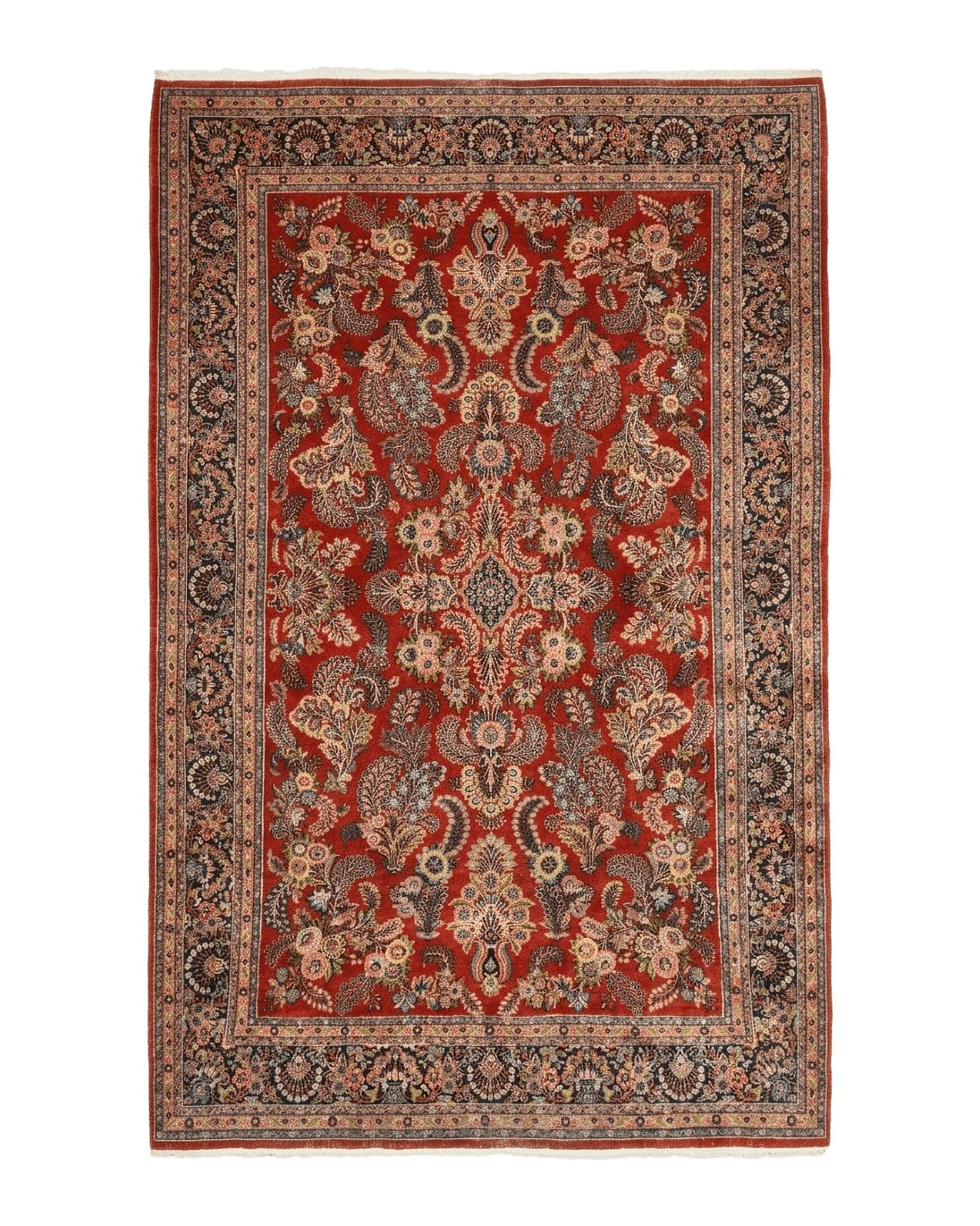 Persian Sarouk Rug 9x14 – Red and Navy, Floral Allover