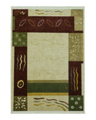Tibetan Rug 6x9, Modern Abstract Tibet 6' 1" x 8' 11" in Cream and Burgundy, Green - 2605J003