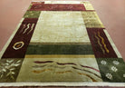 Tibetan Rug 6x9, Modern Abstract Tibet 6' 1" x 8' 11" in Cream and Burgundy, Green - 2605J003