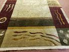 Tibetan Rug 6x9, Modern Abstract Tibet 6' 1" x 8' 11" in Cream and Burgundy, Green - 2605J003