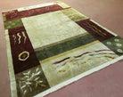 Tibetan Rug 6x9, Modern Abstract Tibet 6' 1" x 8' 11" in Cream and Burgundy, Green - 2605J003