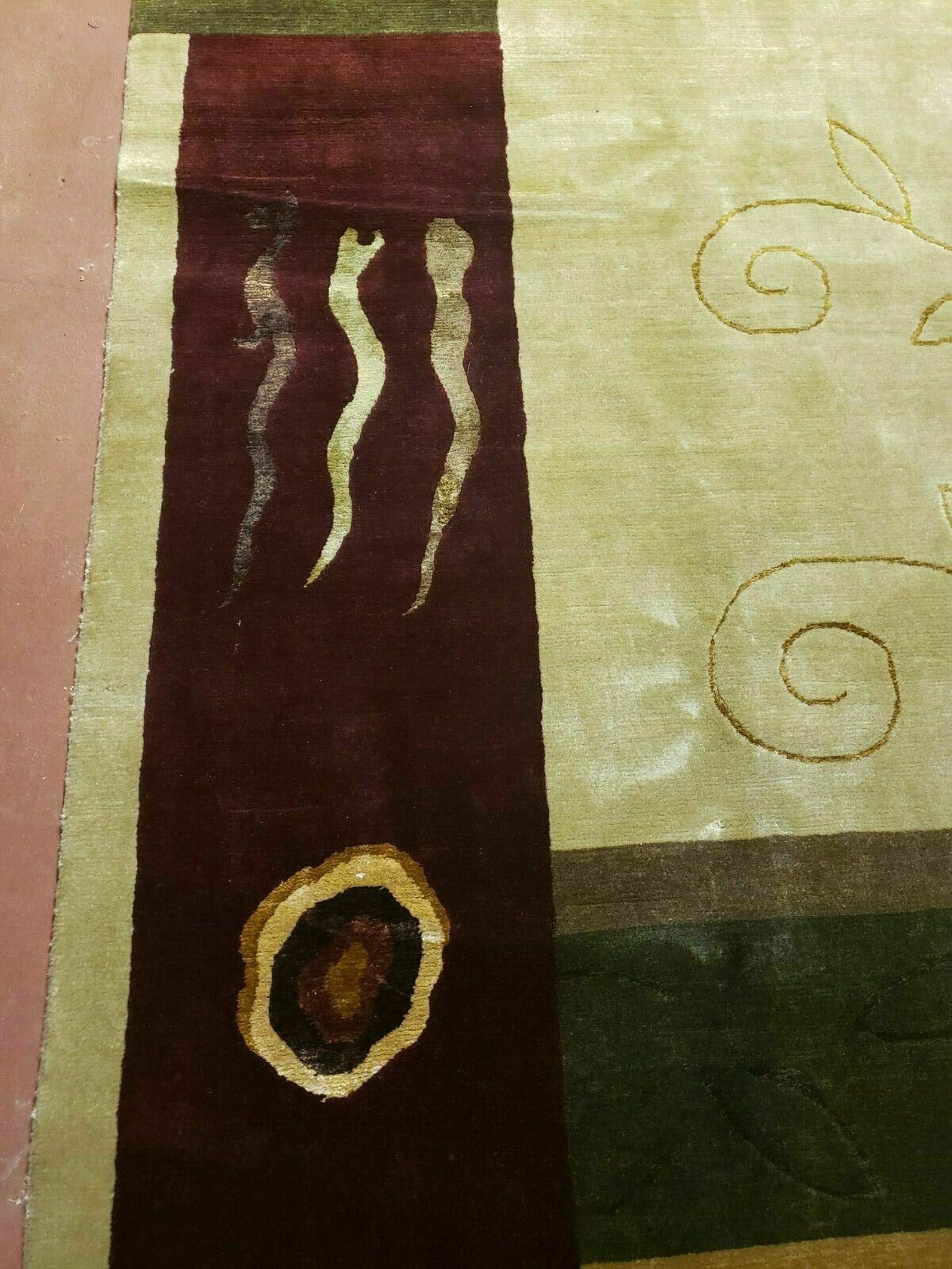 Tibetan Rug 6x9, Modern Abstract Tibet 6' 1" x 8' 11" in Cream and Burgundy, Green - 2605J003