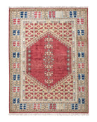 Turkish Heriz Rug 9x12, Geometric Pattern, Wool Turkey 8' 10" x 11' 6" in Red and Tan-Camel, Light Blue, Navy Blue - 2603L086
