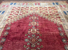 Turkish Heriz Rug 9x12, Geometric Pattern, Wool Turkey 8' 10" x 11' 6" in Red and Tan-Camel, Light Blue, Navy Blue - 2603L086