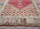 Turkish Heriz Rug 9x12, Geometric Pattern, Wool Turkey 8' 10" x 11' 6" in Red and Tan-Camel, Light Blue, Navy Blue - 2603L086