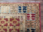 Turkish Heriz Rug 9x12, Geometric Pattern, Wool Turkey 8' 10" x 11' 6" in Red and Tan-Camel, Light Blue, Navy Blue - 2603L086